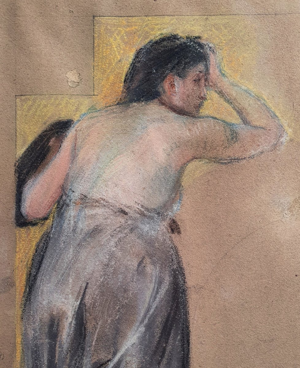Etude préparatoire femmes aux drapés Crayon gras sur papier fin du XIXèmé siècle Eloy Chapsal-photo-4