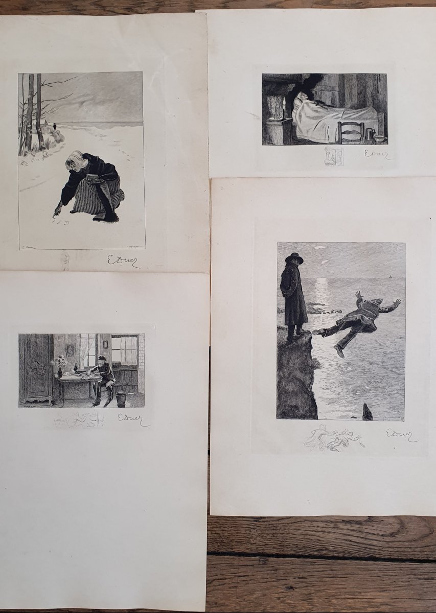 Ernest Ange Duez Les travailleurs de la mer Victor Hugo 21 gravures préparatoire 1892 -photo-2