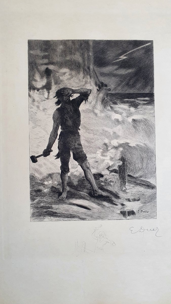 Ernest Ange Duez Les travailleurs de la mer Victor Hugo 21 gravures préparatoire 1892 -photo-3