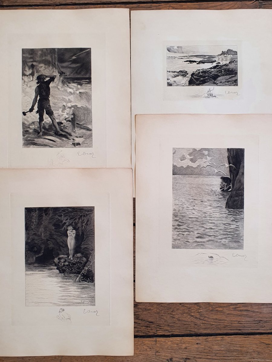 Ernest Ange Duez Les travailleurs de la mer Victor Hugo 21 gravures préparatoire 1892 -photo-4