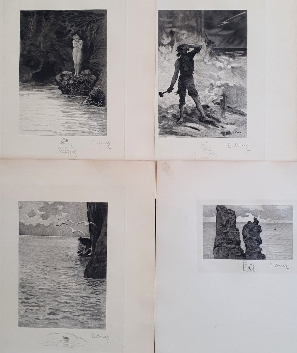 Ernest Ange Duez Les travailleurs de la mer Victor Hugo 21 gravures préparatoire 1892 