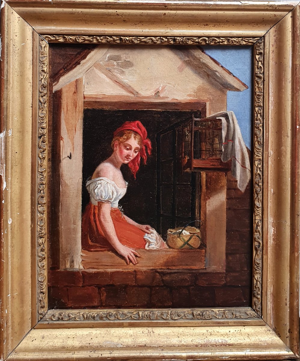 Young Woman At The Window, Oil On Canvas, German Or Northern School, Mid-19th Century-photo-2