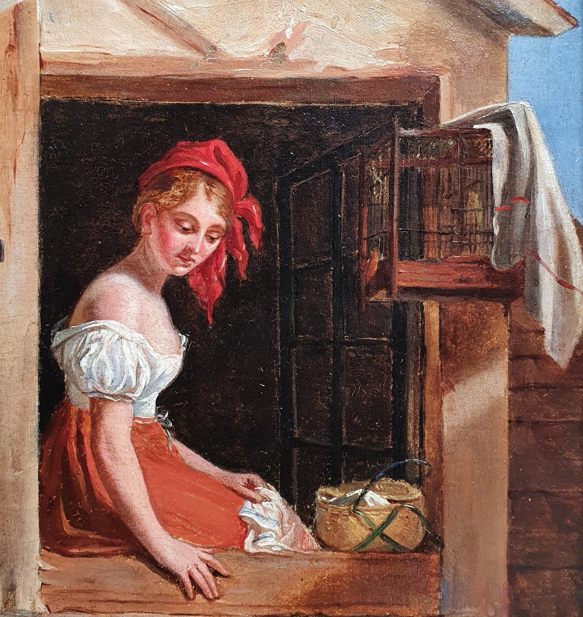 Young Woman At The Window, Oil On Canvas, German Or Northern School, Mid-19th Century-photo-3