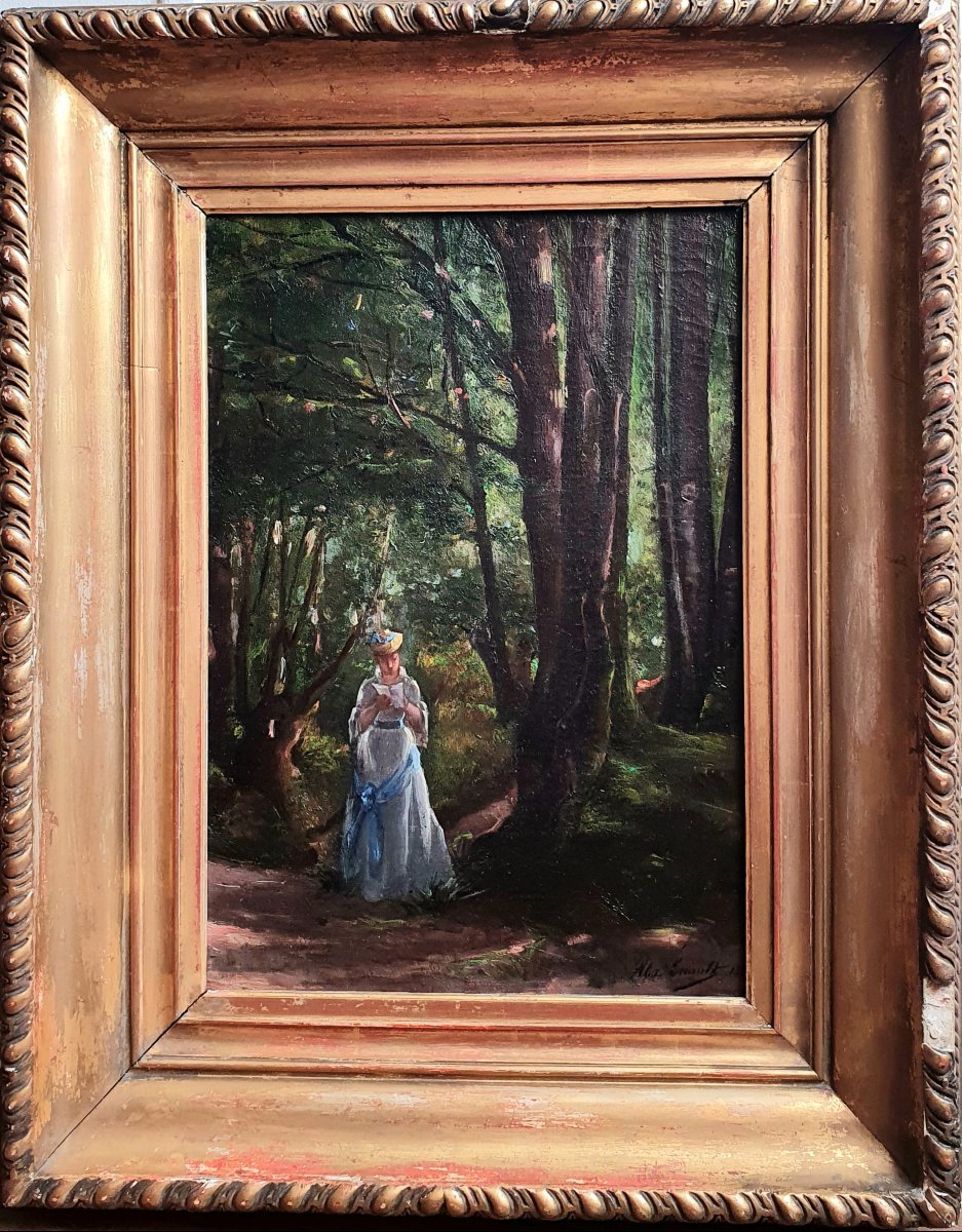 Alix Louise Enault, *young Woman Reading In A Forest*, Oil On Canvas, 1877-photo-2