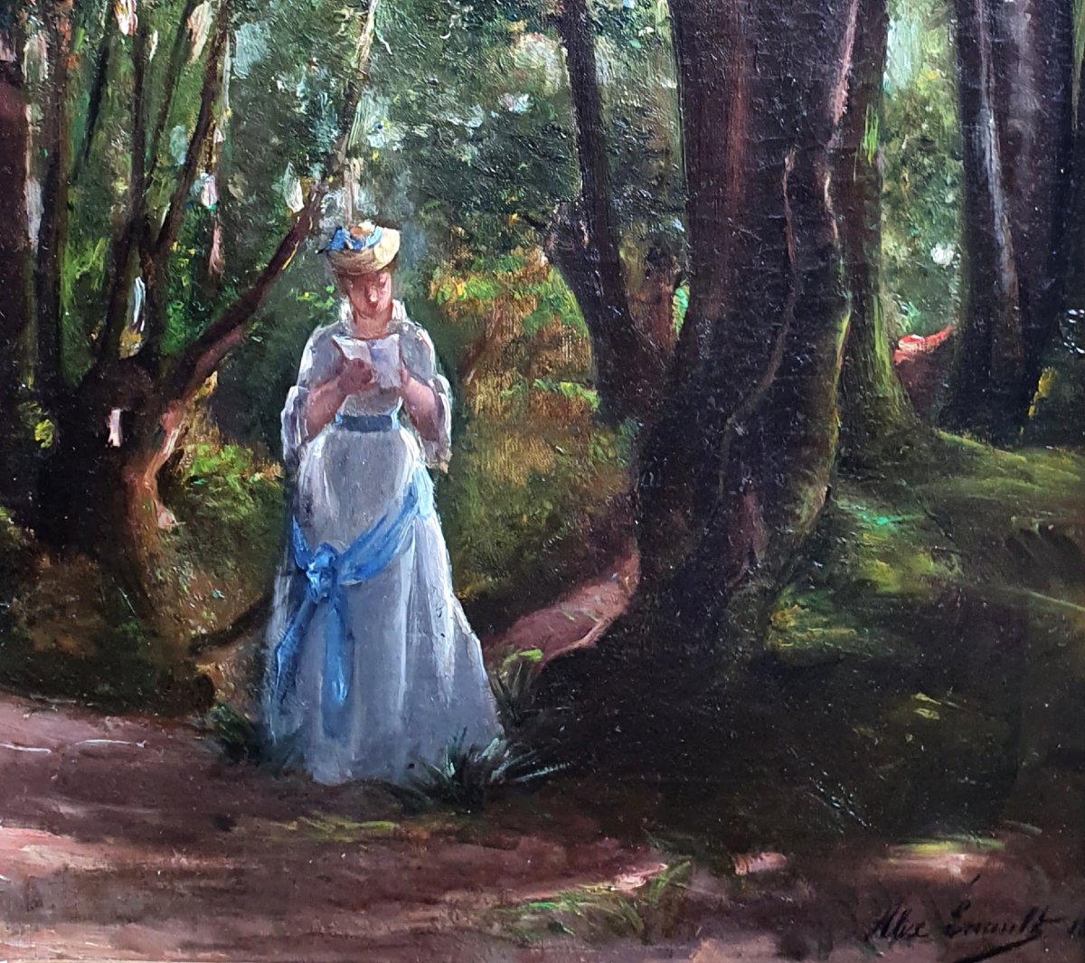 Alix Louise Enault, *young Woman Reading In A Forest*, Oil On Canvas, 1877-photo-4