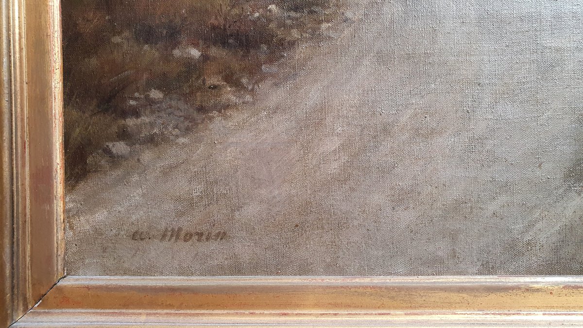 Adolphe Morin, *night Landscape*, Oil On Canvas, 19th Century, Moon-photo-4