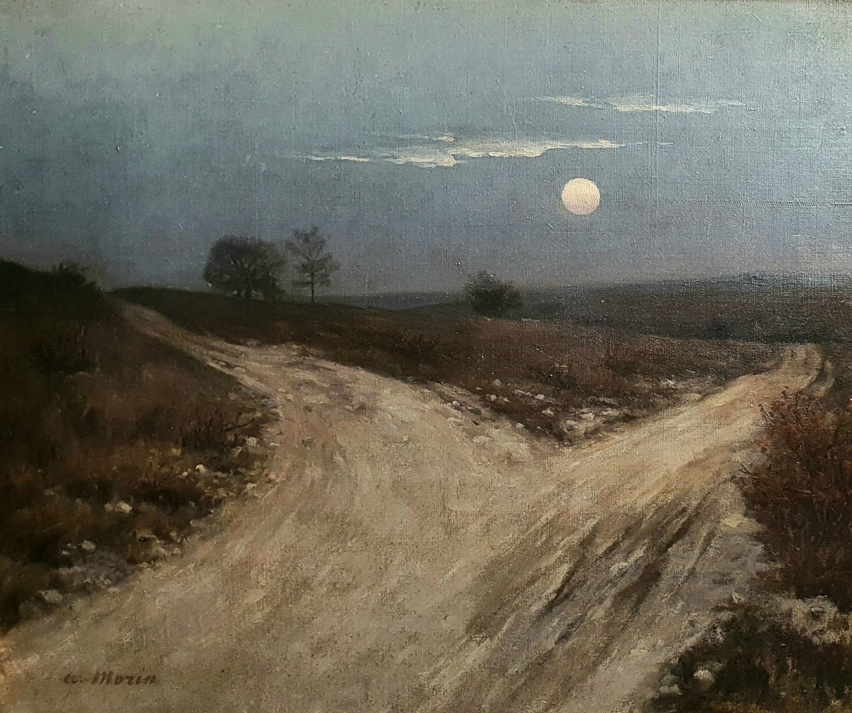 Adolphe Morin, *night Landscape*, Oil On Canvas, 19th Century, Moon
