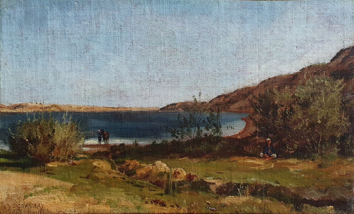 Charles Desavary Vue du Lac Timsah en Égypte huile sur toile vers 1860 orientalisme