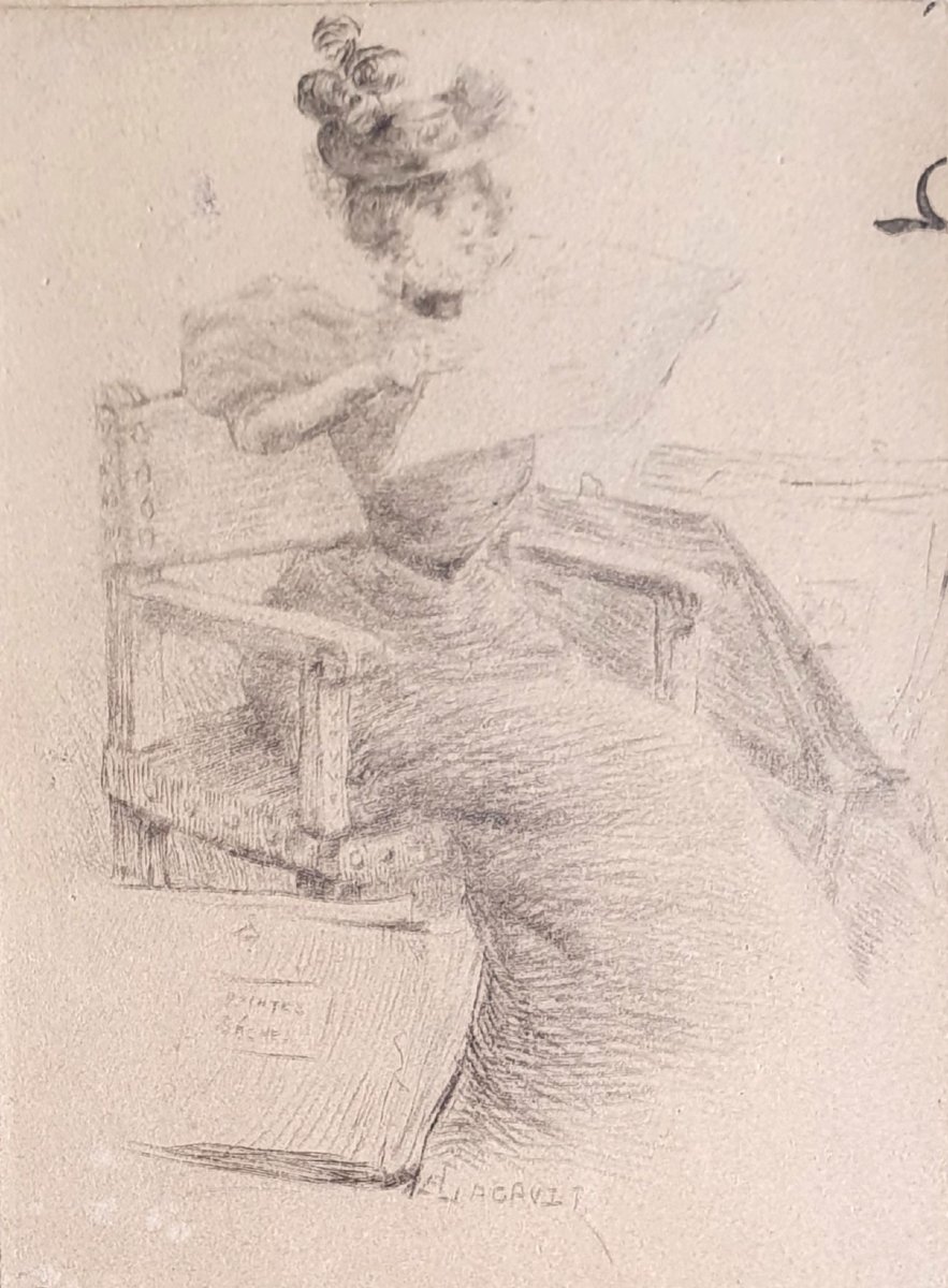 Aquiles Léon Lacault *the Print Collector* Graphite On Paper Drypoint, Late 19th Century 
