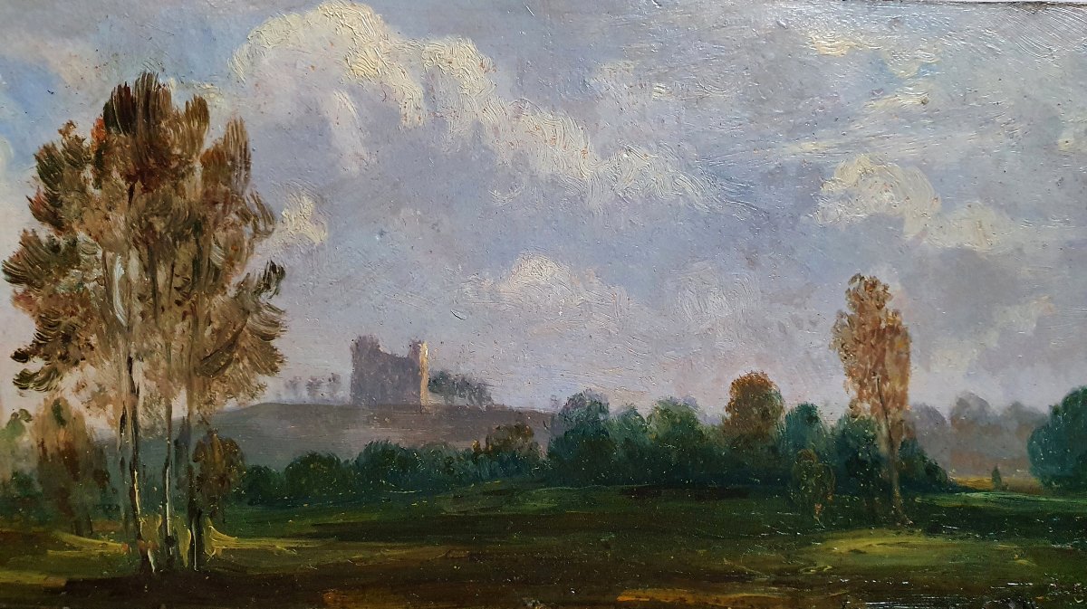 Paysage de campagne avec un château huile sur papier 1832 -photo-3