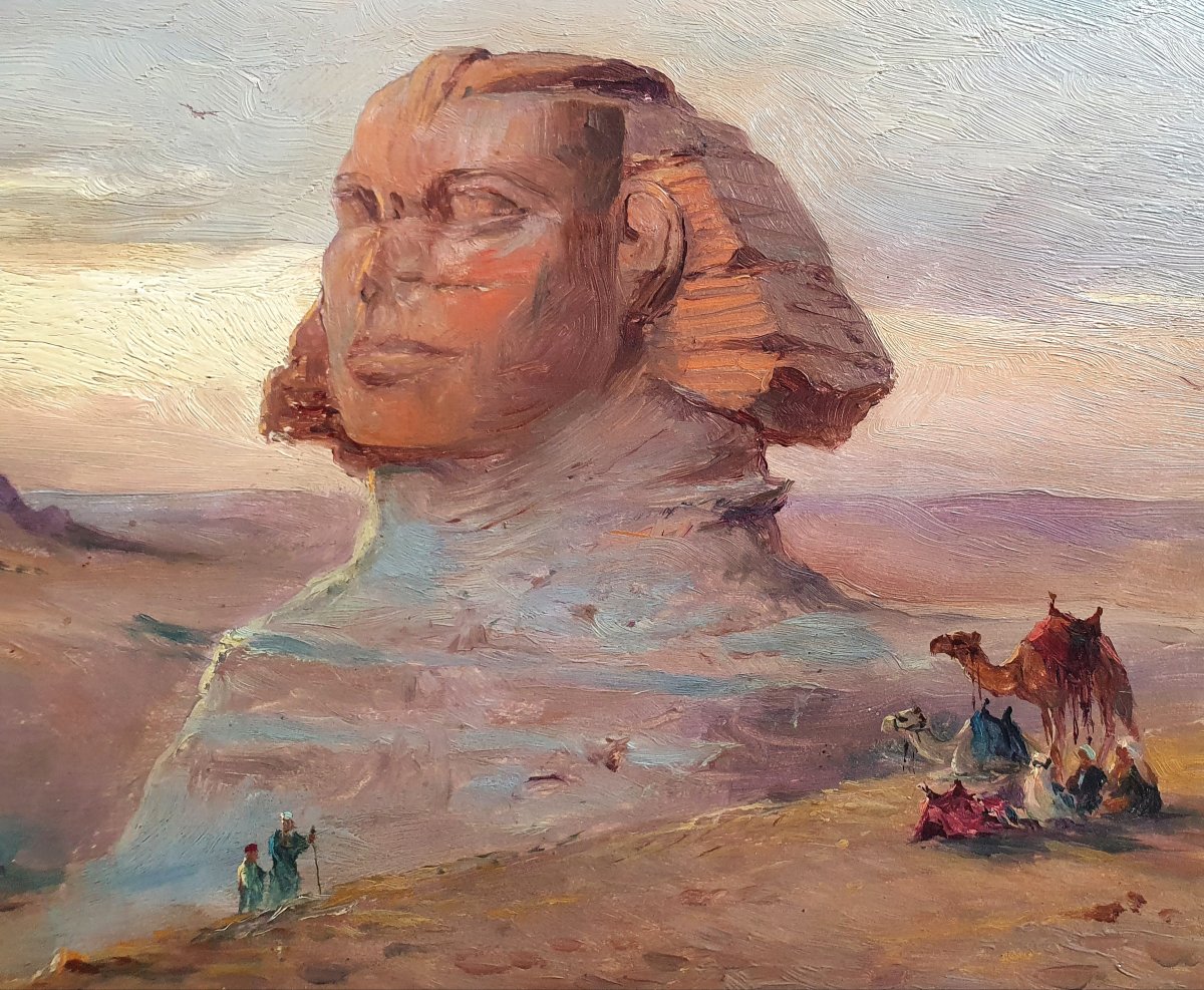 Tony Binder Le sphinx de Gizeh huile sur panneau fin XIXème orientalisme peintre autrichien-photo-3