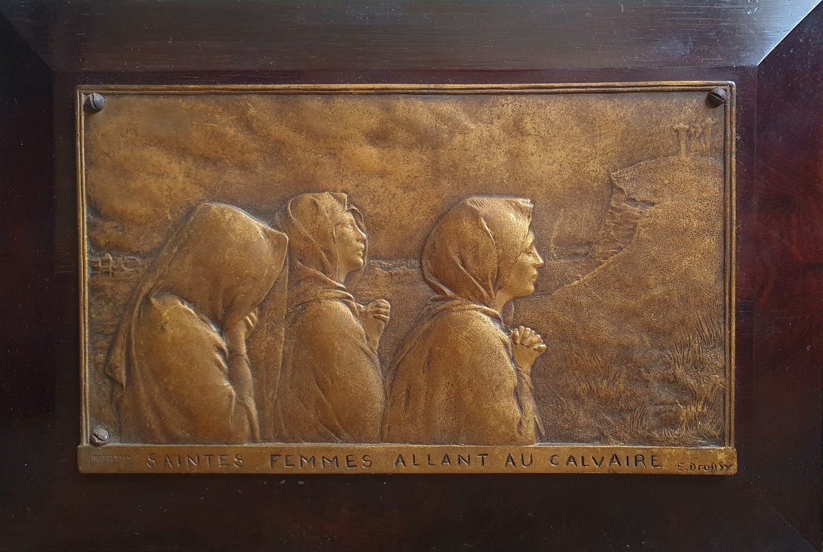 Emile Dropsy, *holy Women At Calvary*, Bronze Bas-relief, Susse Frères, Circa 1900, Brittany-photo-2