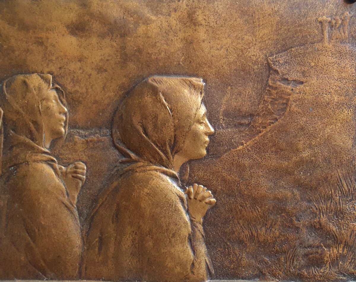 Emile Dropsy, *holy Women At Calvary*, Bronze Bas-relief, Susse Frères, Circa 1900, Brittany-photo-3