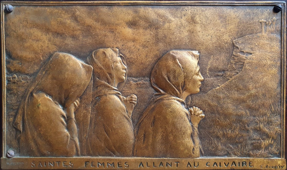 Emile Dropsy, *holy Women At Calvary*, Bronze Bas-relief, Susse Frères, Circa 1900, Brittany