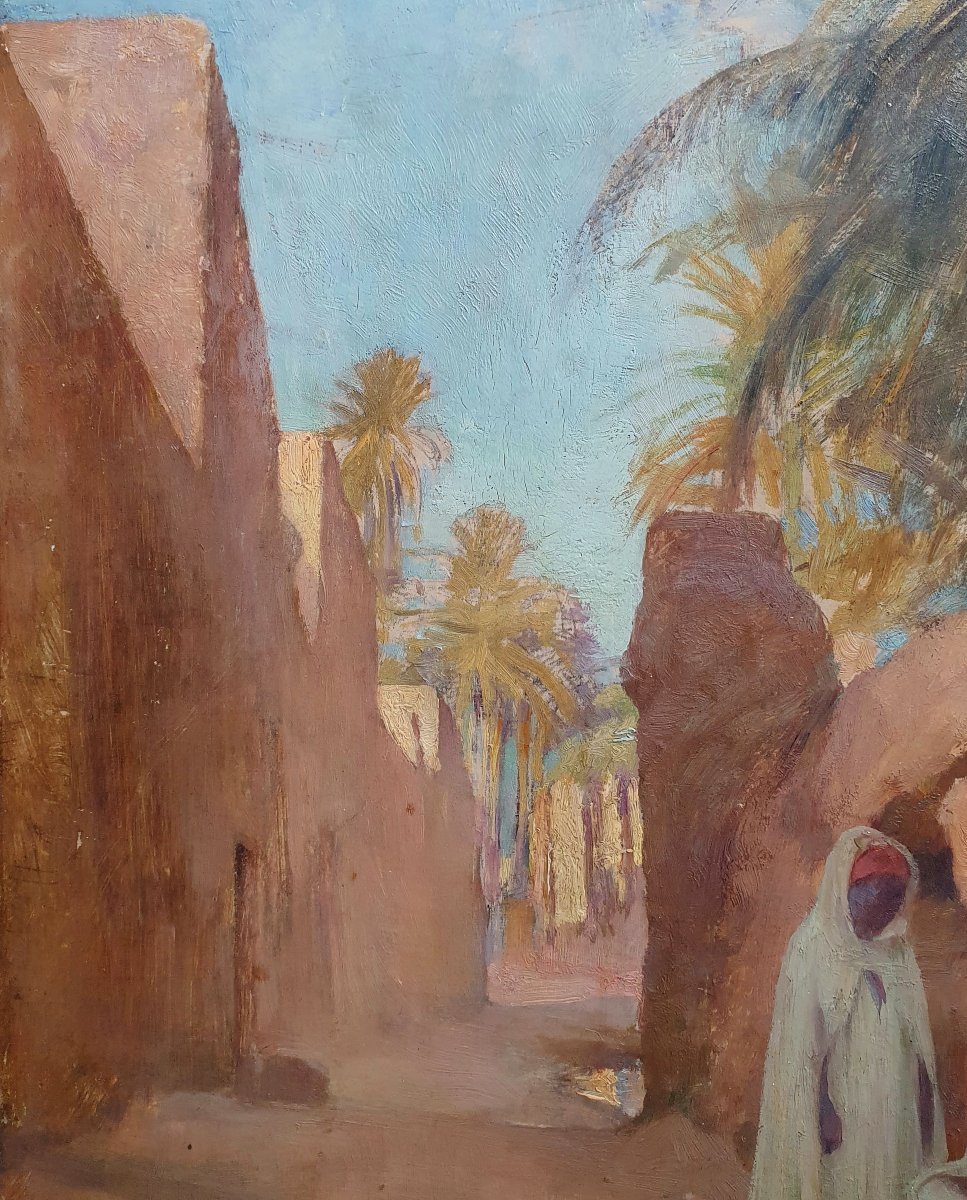 Charles Bitte, View Of An Alley In Biskra, Algeria; Oil On Mahogany Panel, 1891; Orientalism-photo-4