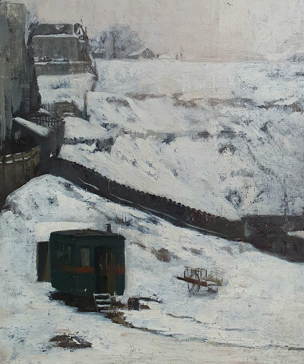 "caravan In Montmartre In The Snow," Oil On Canvas Mounted On Panel, Ca. 1900, Paris-photo-2