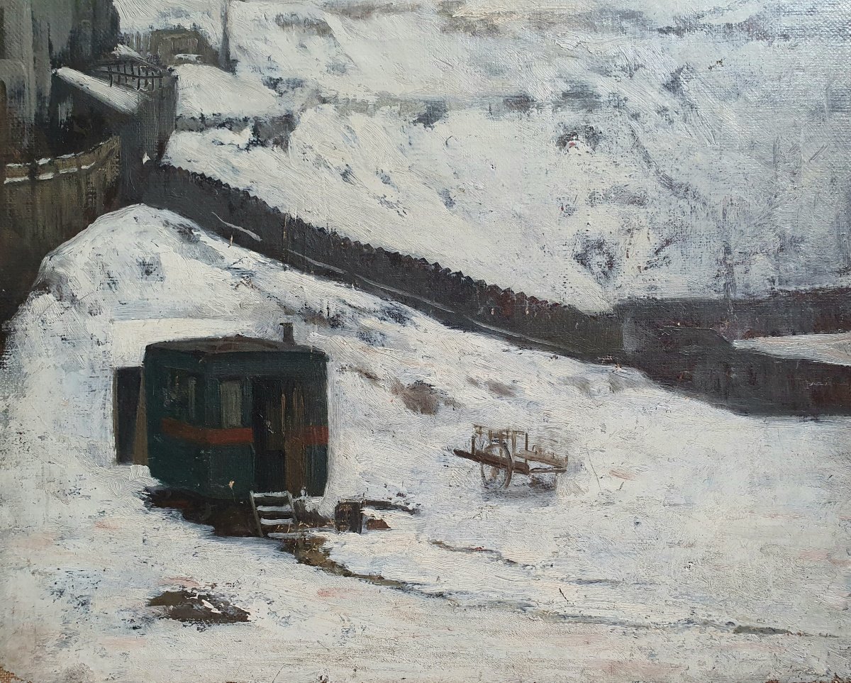 "caravan In Montmartre In The Snow," Oil On Canvas Mounted On Panel, Ca. 1900, Paris-photo-4