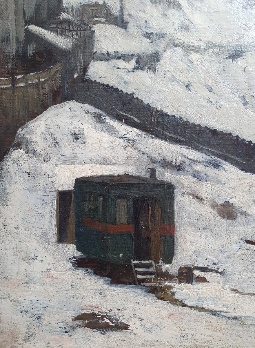 "caravan In Montmartre In The Snow," Oil On Canvas Mounted On Panel, Ca. 1900, Paris-photo-2