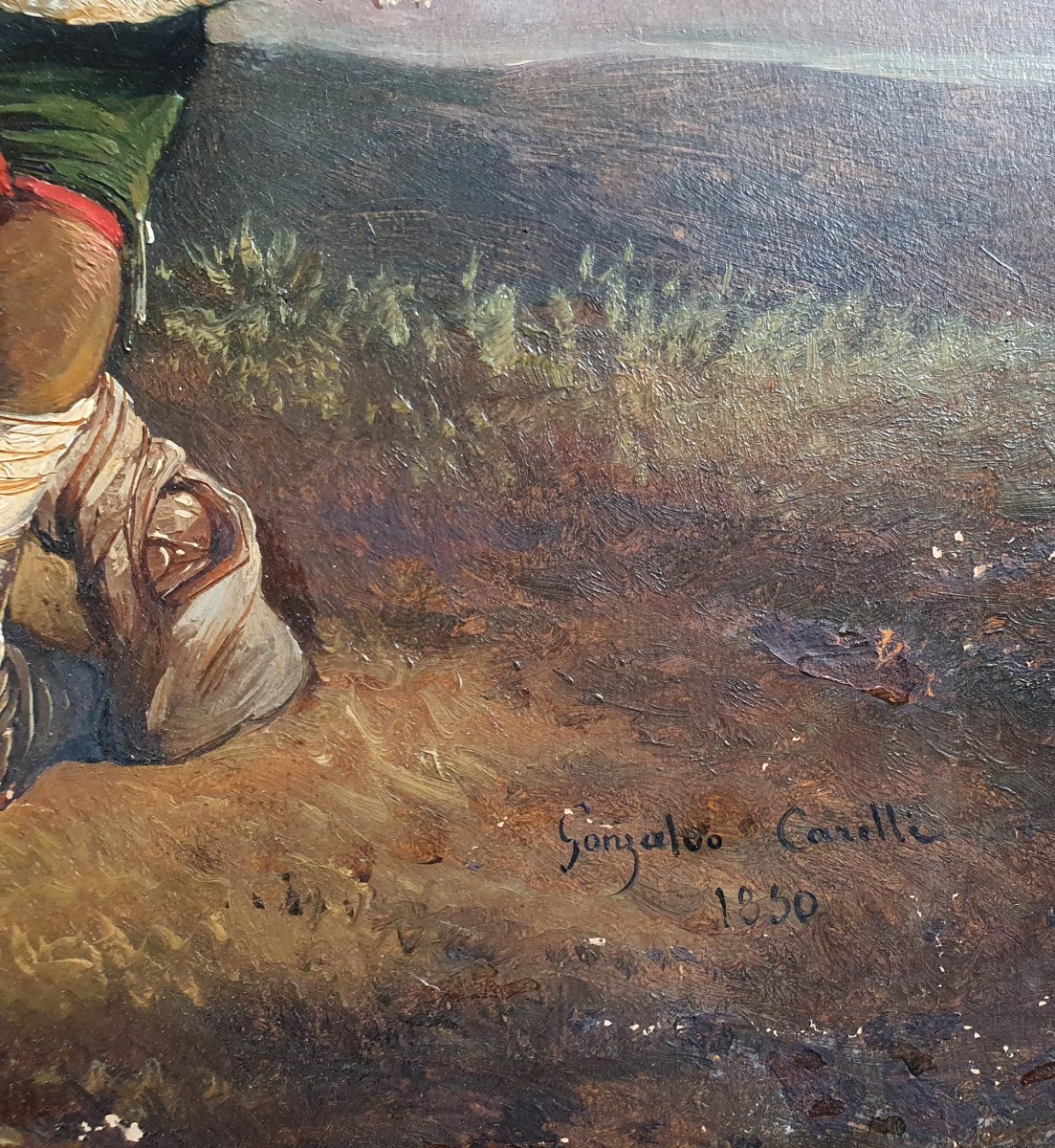 Consalvo Carelli Le berger de dos huile sur papier 1850 A restaurer Italie Naples -photo-4
