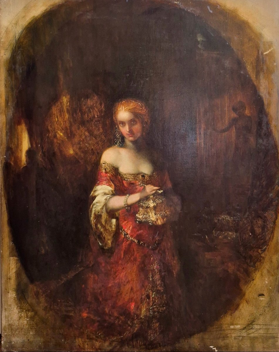 "pandora's Box," Oil On Canvas, 1868, From The Circle Of Gustave Moreau; Signature To Be Identified-photo-2
