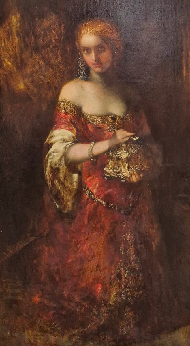 "pandora's Box," Oil On Canvas, 1868, From The Circle Of Gustave Moreau; Signature To Be Identified-photo-3