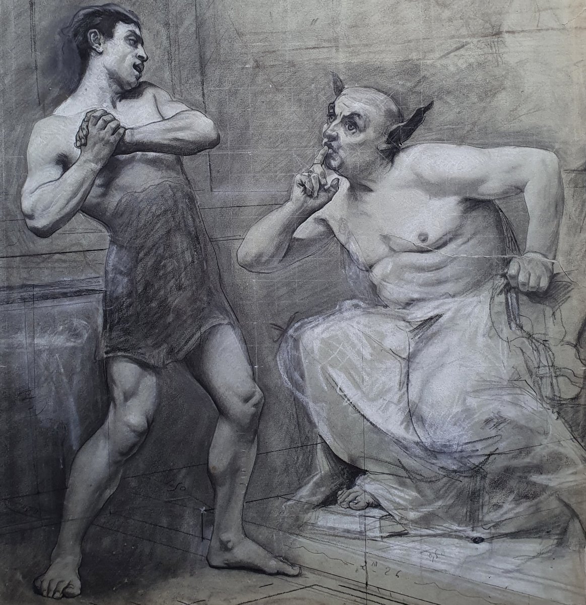 King Midas—large Graphite Drawing On Paper, Second Half Of The 19th Century, Mythology-photo-2