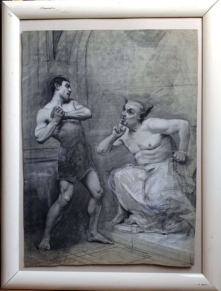 King Midas—large Graphite Drawing On Paper, Second Half Of The 19th Century, Mythology-photo-3