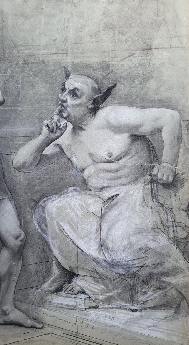 King Midas—large Graphite Drawing On Paper, Second Half Of The 19th Century, Mythology-photo-4