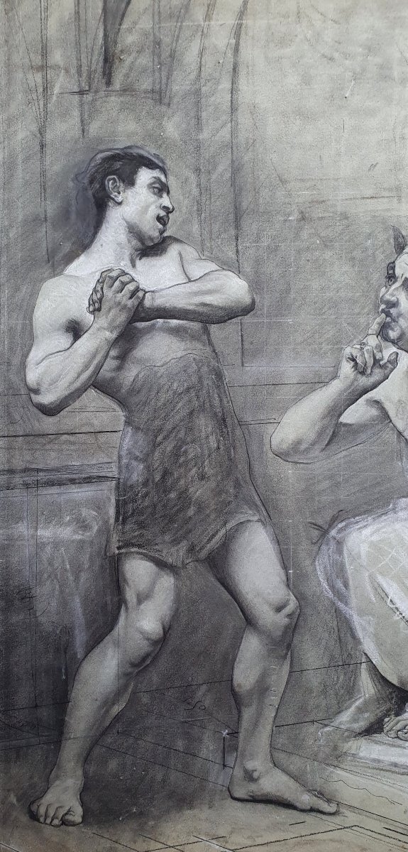 King Midas—large Graphite Drawing On Paper, Second Half Of The 19th Century, Mythology-photo-2