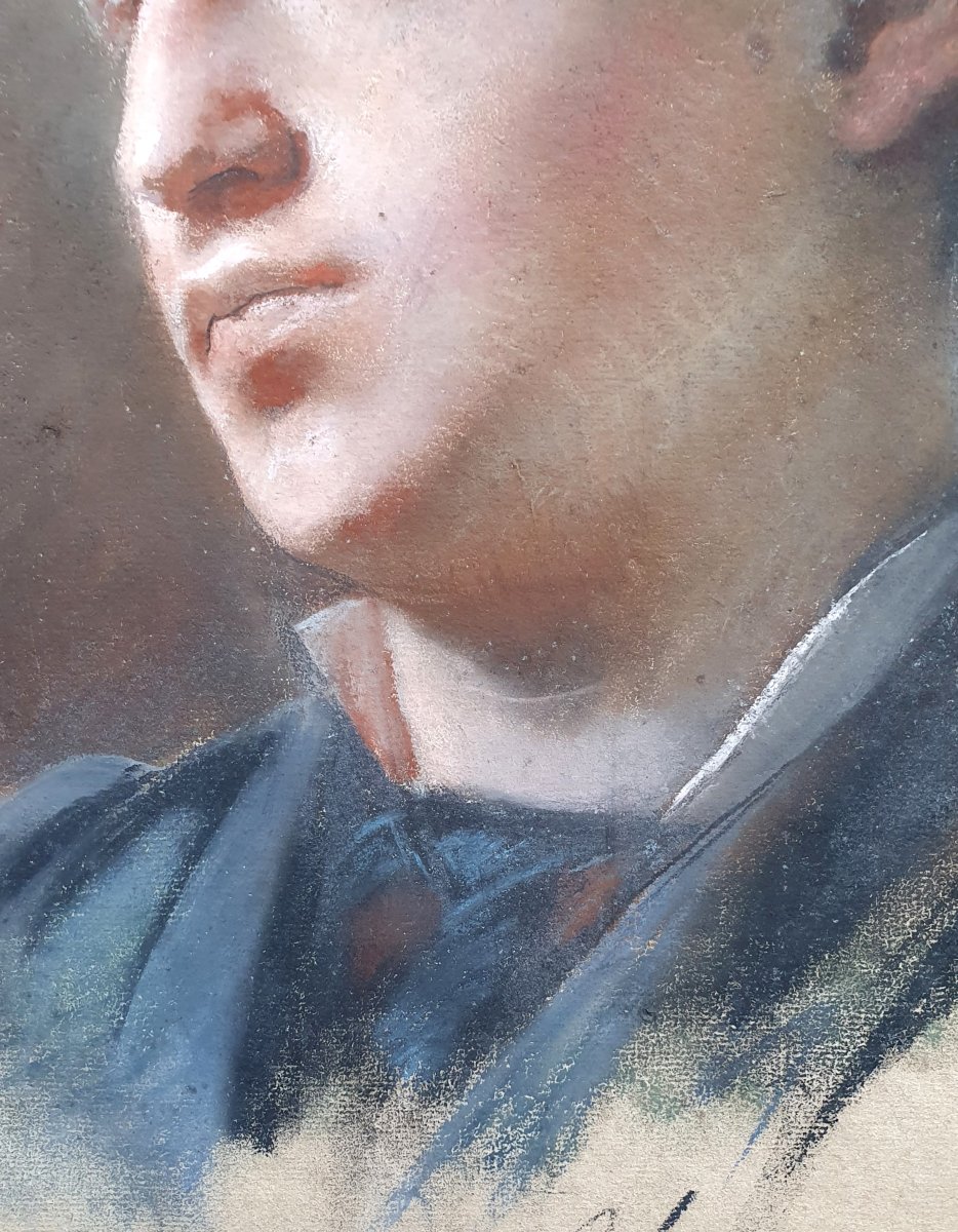 Pastel Portrait Of A Young Man On Paper, Second Half Of The 19th Century -photo-4