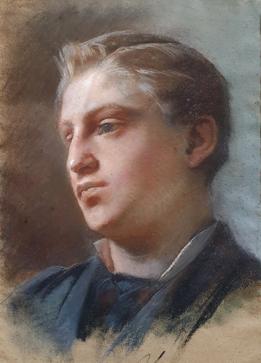Pastel Portrait Of A Young Man On Paper, Second Half Of The 19th Century 