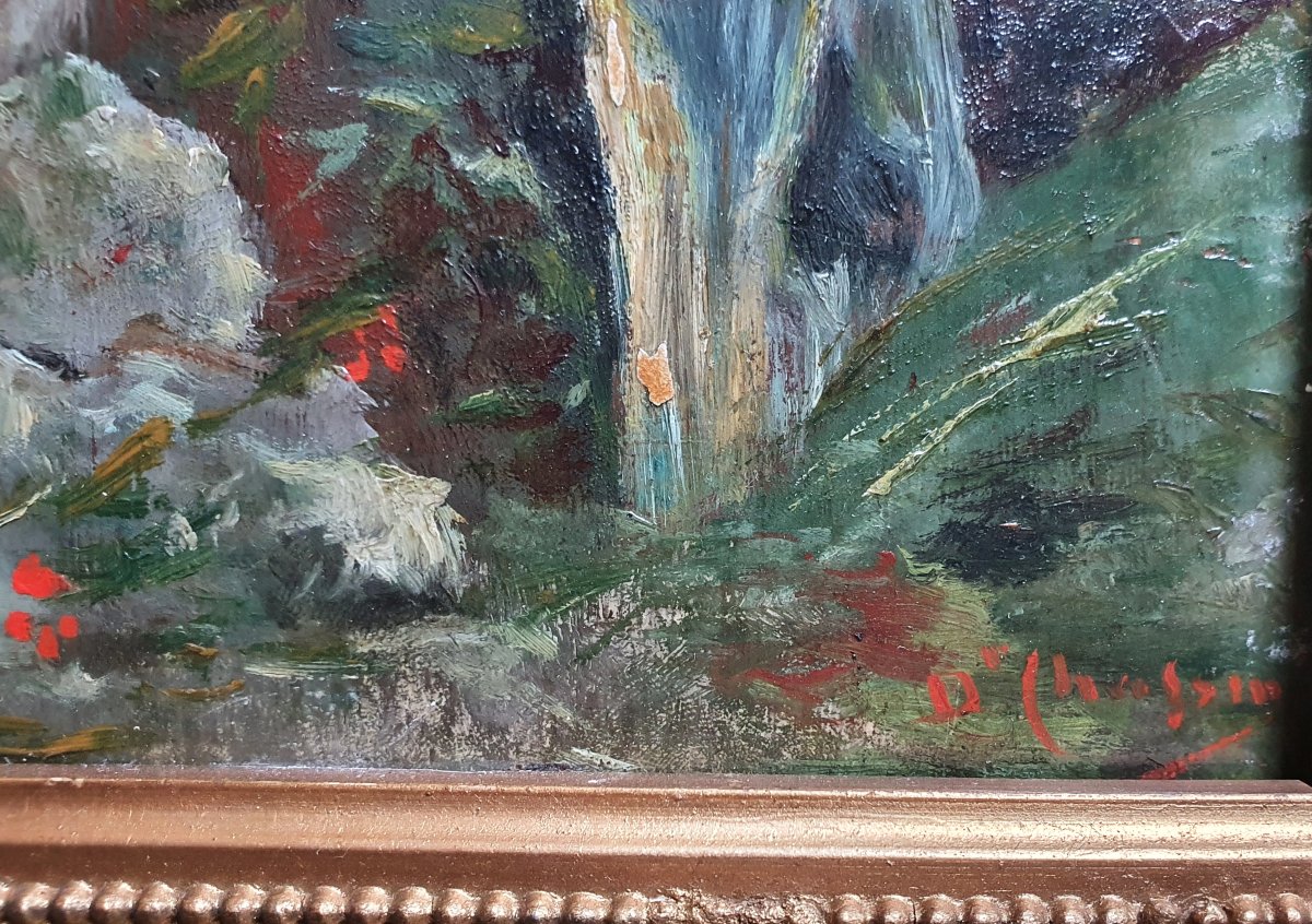 Le nain sur son champignon huile sur panneau sauterelle et grenouille curiosité fin du XIXème-photo-1