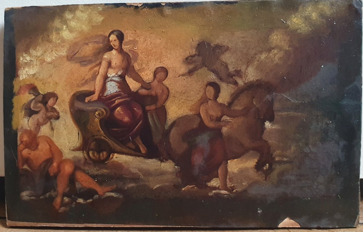 Le char de Vénus huile sur papier contrecollé sur un panneau début du XIXème siècle-photo-2