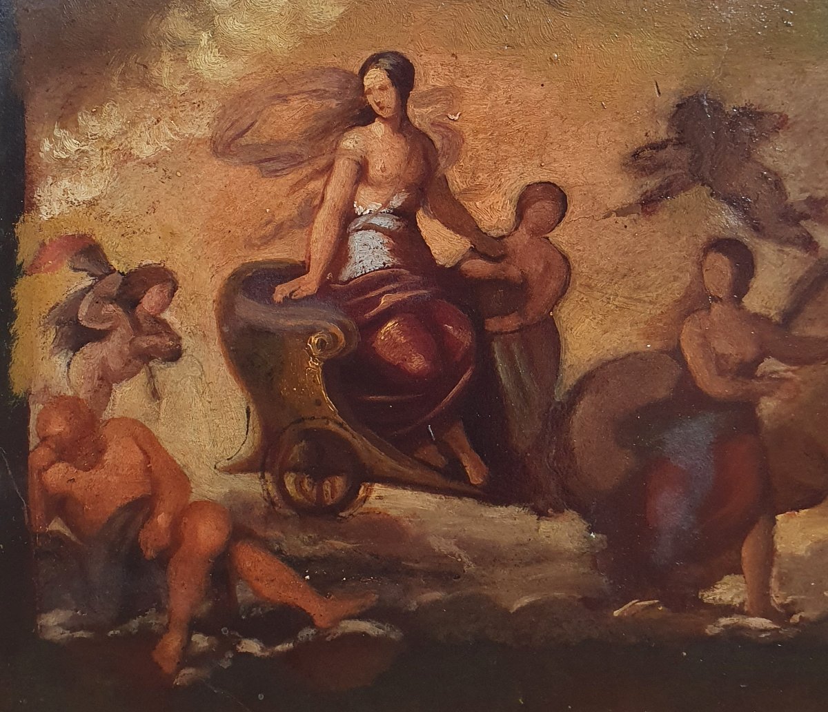 Le char de Vénus huile sur papier contrecollé sur un panneau début du XIXème siècle-photo-3