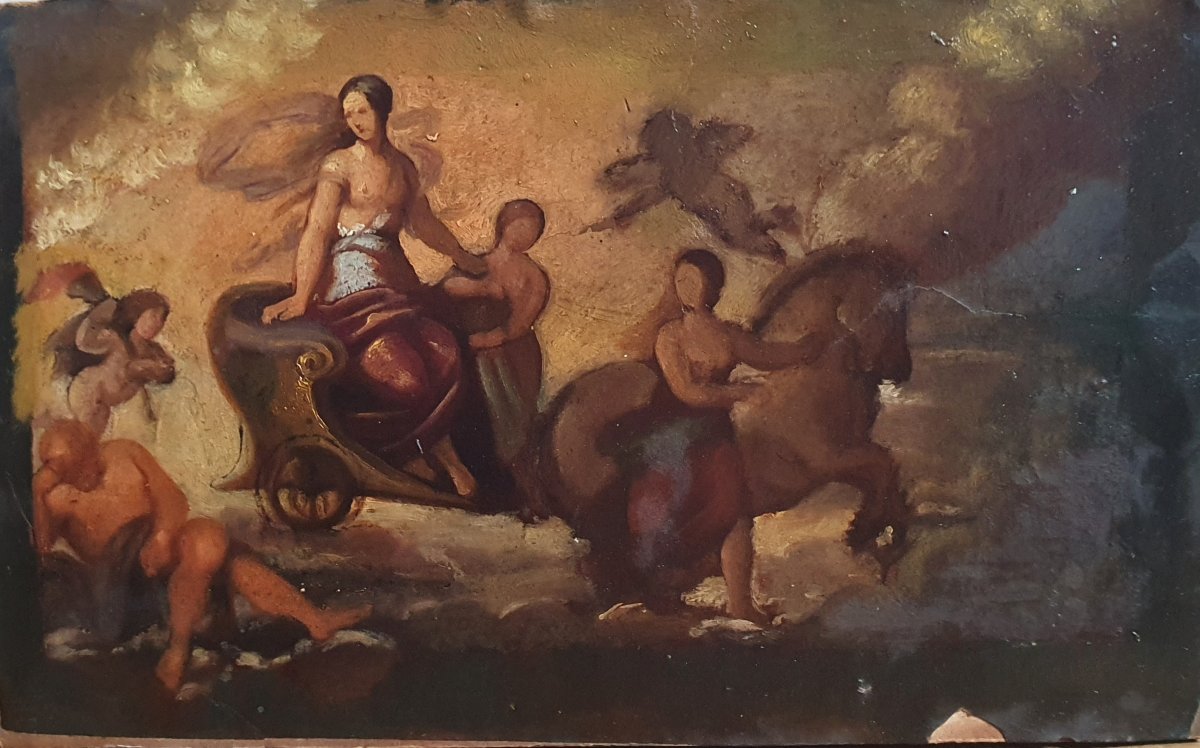 Le char de Vénus huile sur papier contrecollé sur un panneau début du XIXème siècle