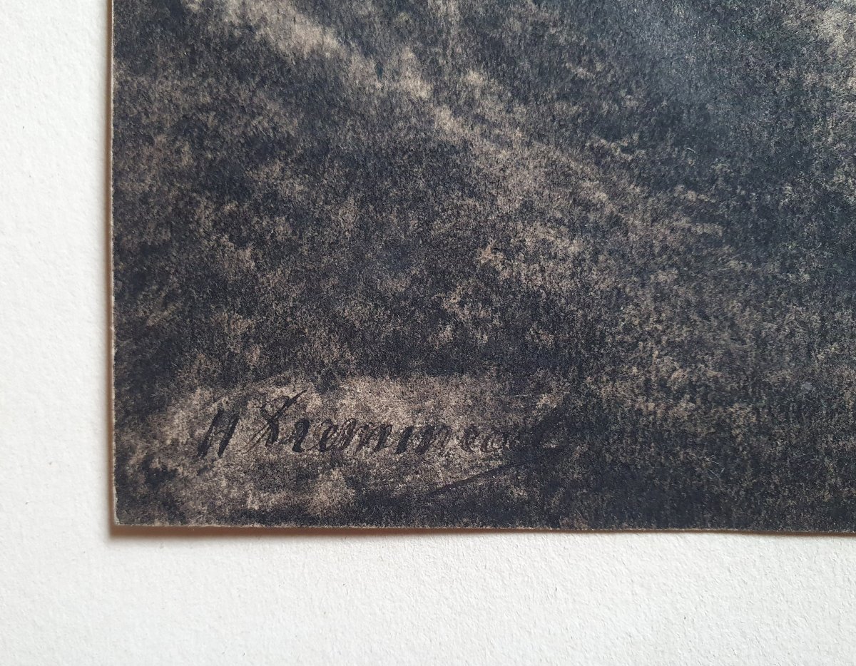 Femme dans une forêt Dessin vers 1860 Barbizon signature à identifier -photo-2