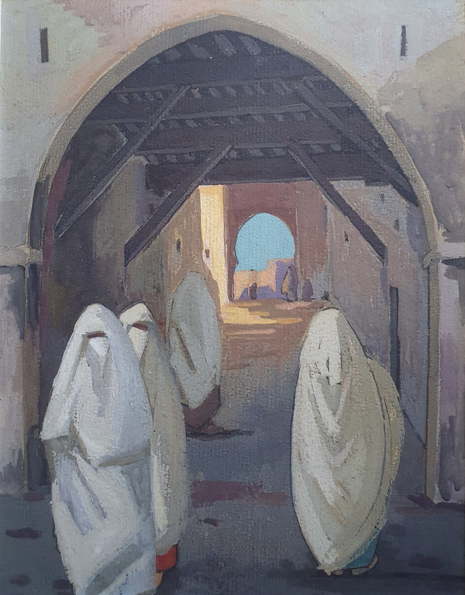 Gill Julien Matthey Animated View Of Fez Gouache On Cardboard Early 20th Century Orientalism-photo-3