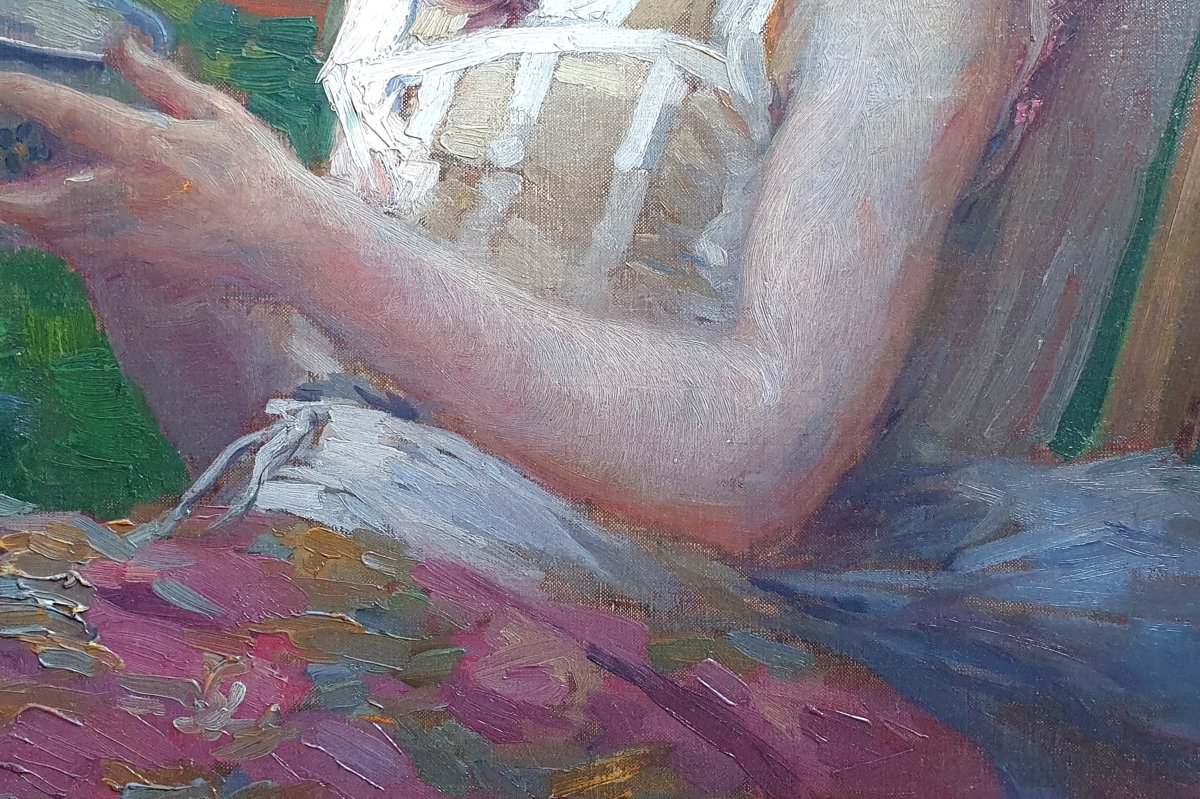 Jeune fille à la tasse Huile sur toile vers 1900 impressionnisme-photo-1