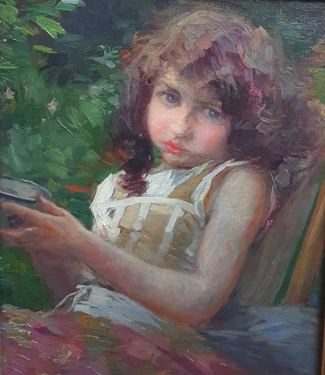 Jeune fille à la tasse Huile sur toile vers 1900 impressionnisme