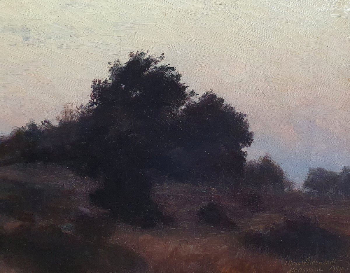 Johan Peter Von Wildenradt Marignane Paysage au coucher de soleil  Marseille huile sur toile-photo-4