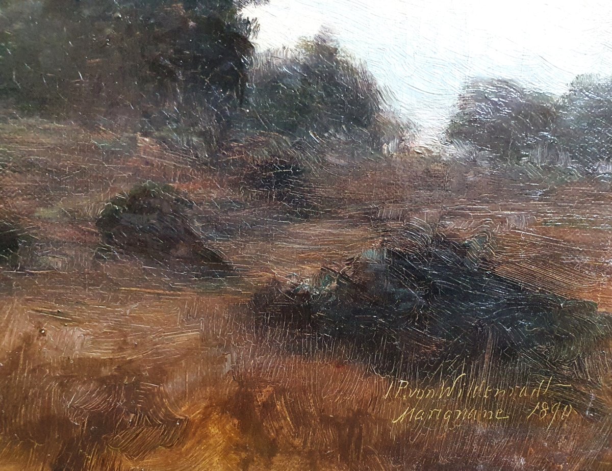 Johan Peter Von Wildenradt Marignane Paysage au coucher de soleil  Marseille huile sur toile-photo-1