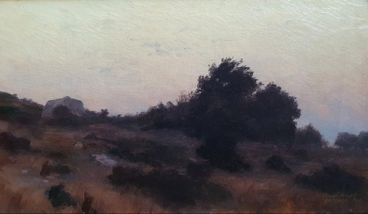 Johan Peter Von Wildenradt Marignane Paysage au coucher de soleil  Marseille huile sur toile
