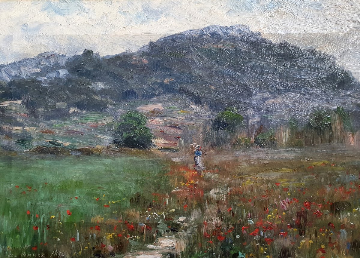 Johan Peter Von Wildenradt Les Pennes Mirabeau paysage aux fleurs Marseille huile sur toile -photo-3