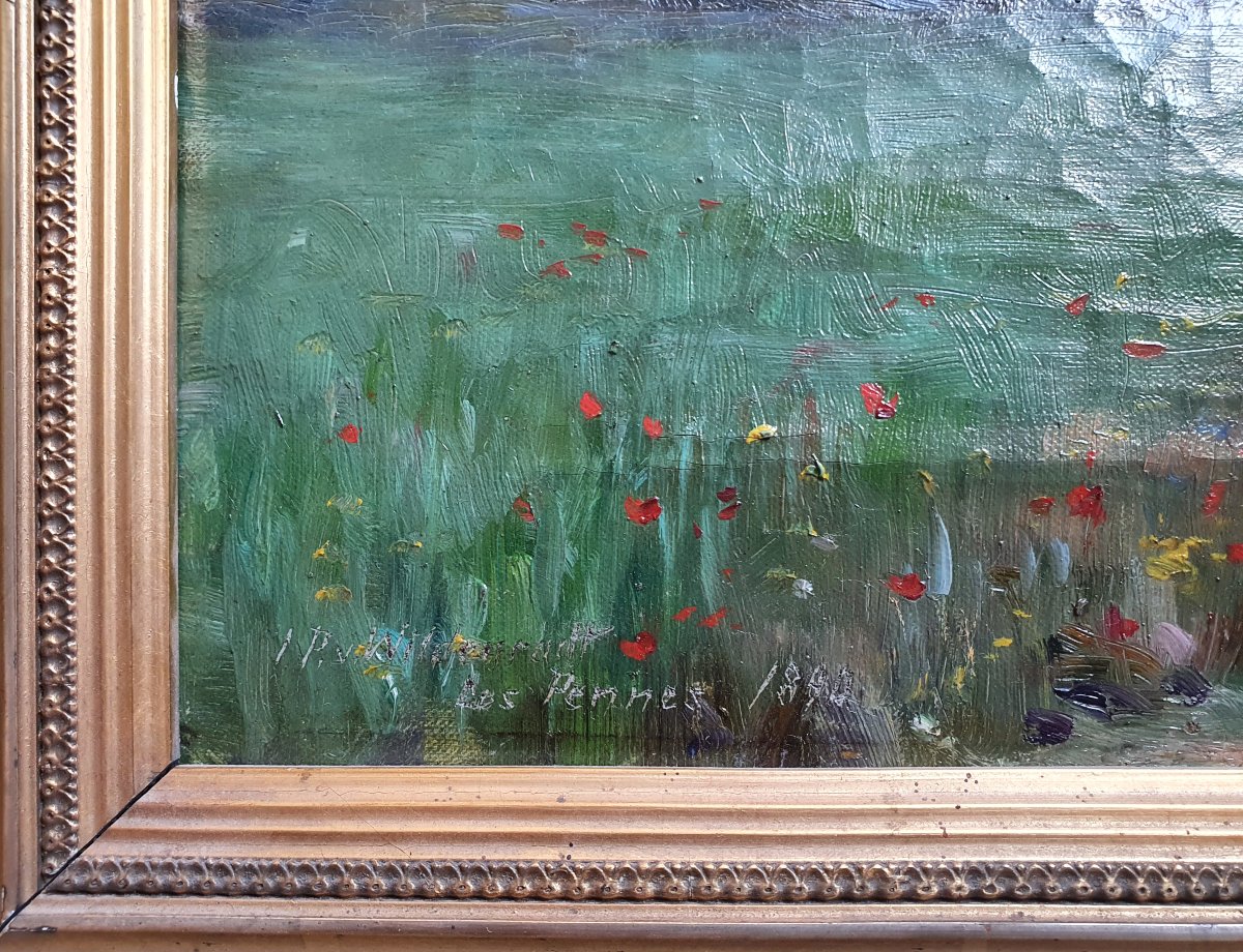 Johan Peter Von Wildenradt Les Pennes Mirabeau paysage aux fleurs Marseille huile sur toile -photo-1