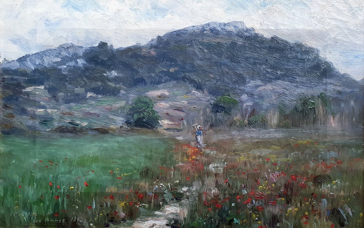Johan Peter Von Wildenradt Les Pennes Mirabeau paysage aux fleurs Marseille huile sur toile 