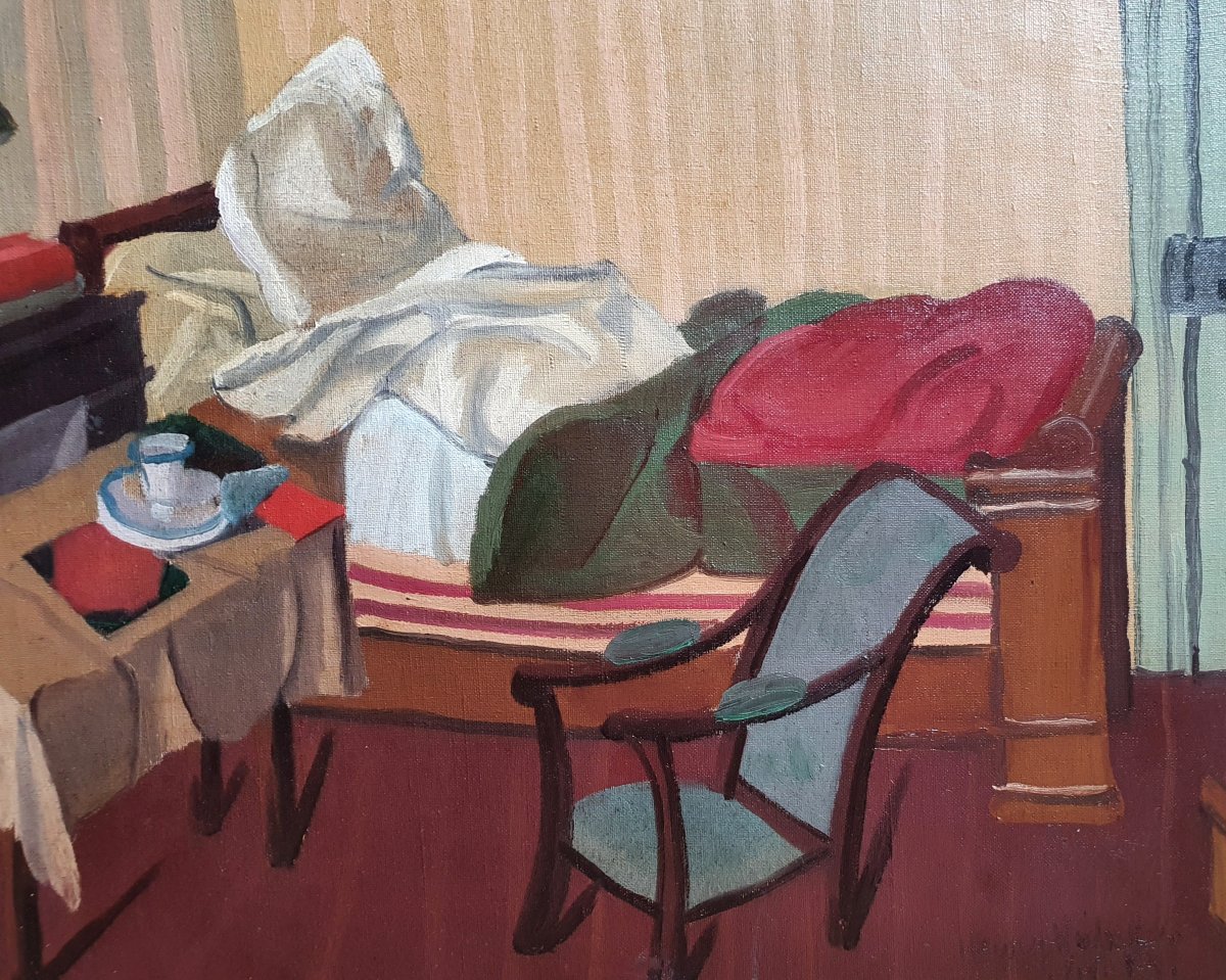 Henry Wabel La chambre huile sur toile 1913 Art moderne artiste Suisse Zurich -photo-3