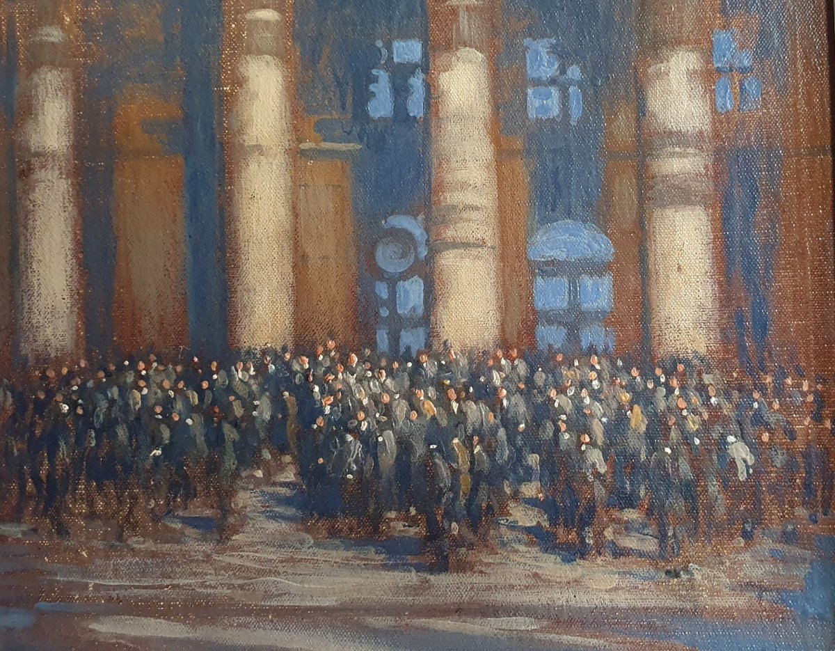 Antonio De La Gandara, *closing Of The Trading Session At The Paris Stock Exchange*, Oil On Canvas-lined Board -photo-4