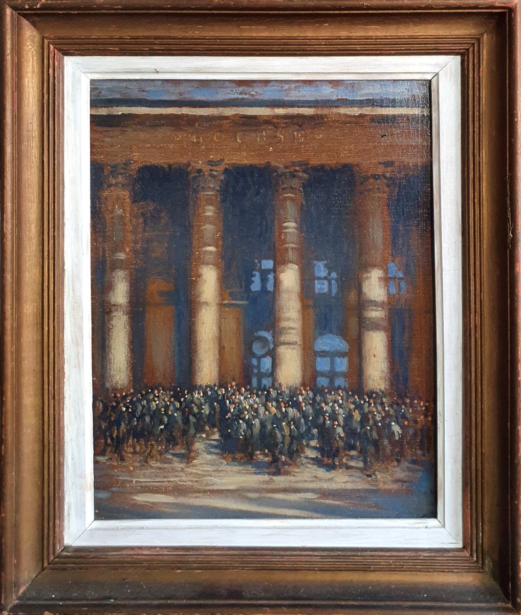 Antonio De La Gandara, *closing Of The Trading Session At The Paris Stock Exchange*, Oil On Canvas-lined Board 