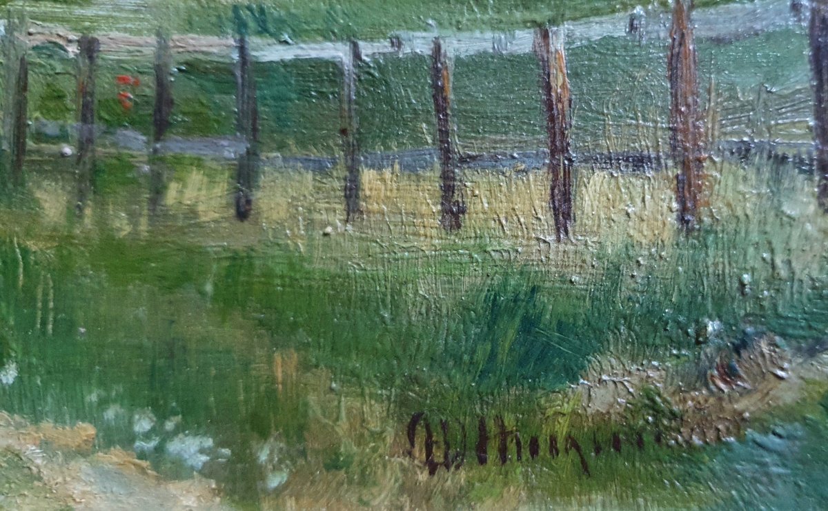 Paysage de campagne huile sur toile vers 1900 signature à identifier -photo-2