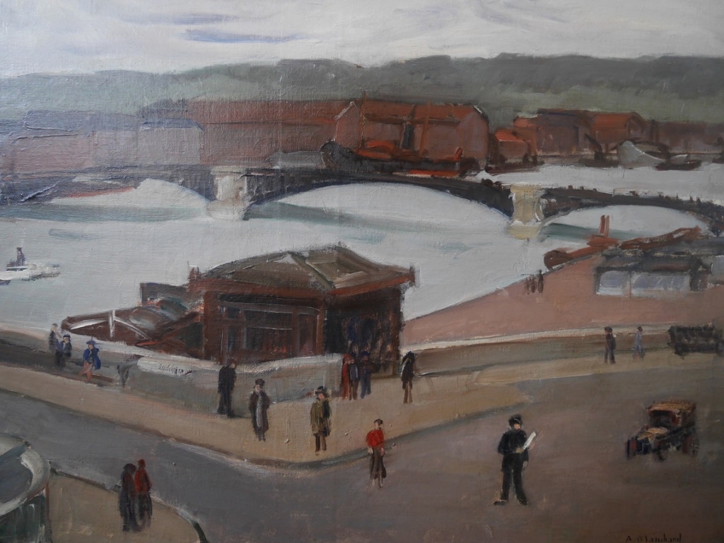 A Blanchard La Seine à Rouen 1930 Huile Sur Toile Scène Animée-photo-2